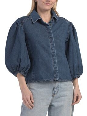 Oat New York Denim Puff Sleeve Top